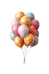 Bunch of colorful balloons on white background. Created with AI. 
