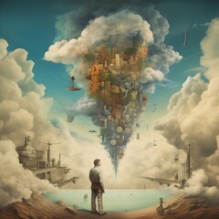Person in the Clouds: a Digital Composite with Smoky Sky Effect