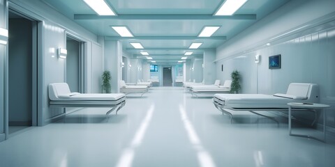 Obraz premium Blurred interior of hospital - abstract medical background. Generative AI