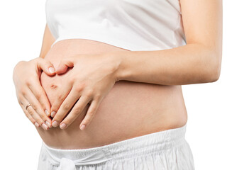 Pregnant woman touching her big belly