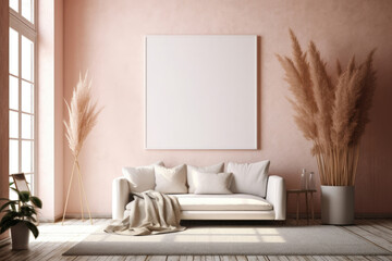 Ornamental grasses can be used to create a sense of privacy or softness. Minimalist mockup for podium display or showcase. AI generation