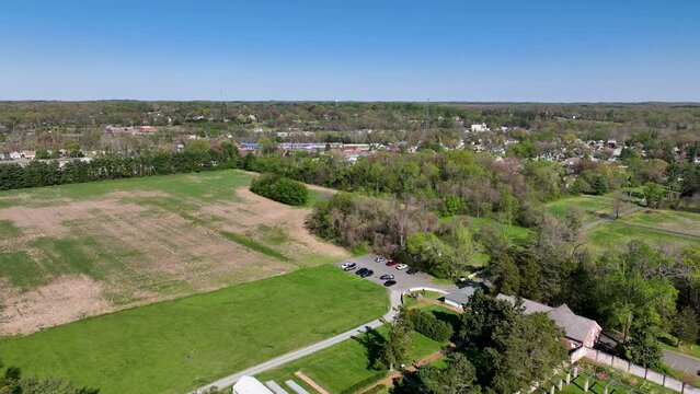 Aerial historic Chatham Manor Fredericksburg Virginia pull 1. Plantation with over 100 slaves as labor. Fredericksburg Spotsylvania National Military Park. Civil War battlefield HQ  for Union Army.