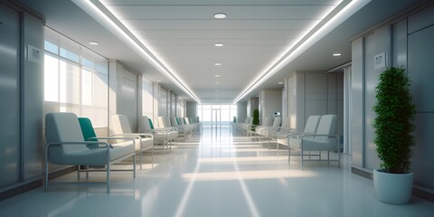 Obraz premium Blurred interior of hospital - abstract medical background. Generative AI