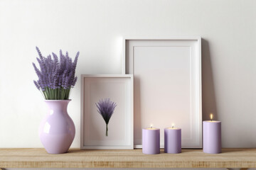 Lavender scented joinery carved candles Minimalist mockup for podium display or showcase. AI generation