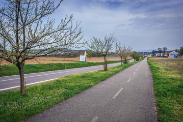 Fototapeta na wymiar Road 54 between Vracov and Bzenec towns in Czech Republic