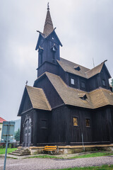 Fototapeta na wymiar Wooden church in Bila village in Silesian Beskids, Czech Republic