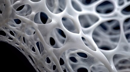 Close-up of structured industrial web, macro nature-like, organic form, pattern of web surface, yarn and holes texture. Generative AI.