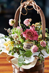 bouquet of roses in a basket