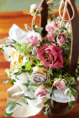 bouquet of roses in a basket