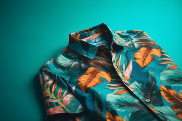 Tropical shirt on blue background with copyspace