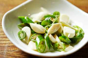 Sliced Peppers and Garlic