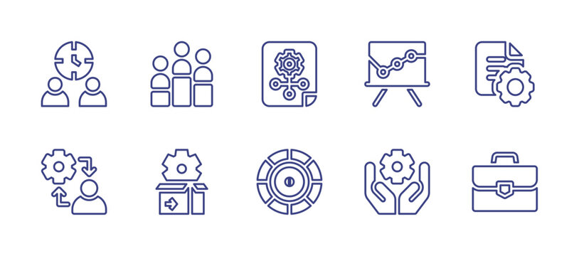 Business Management Line Icon Set. Editable Stroke. Vector Illustration. Containing Time Management, Rank, Project, Presentation, Setting, Responsability, Product, Money, Corporate, Briefcase.