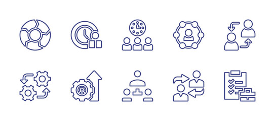 Business management line icon set. Editable stroke. Vector illustration. Containing time management, team, exchange, configuration, business, management, checklist.