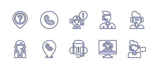 Call center line icon set. Editable stroke. Vector illustration. Containing call center, phone, customer support, call center agent, placeholder, information.