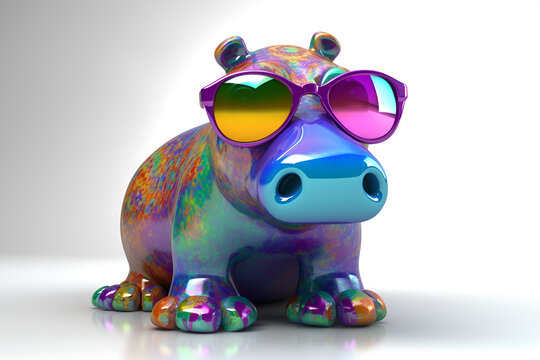 Cute hippo with glasses on a light background.
