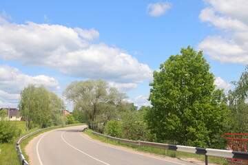 Fototapeta premium Beautiful summer landscape in the countryside. Green meadow and trees. Green forest with green meadow grassy landscape. Moscow region.