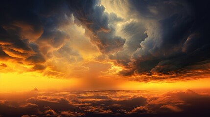 Sunset horizon sky above the clouds generated by AI technology