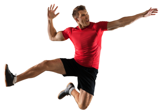 Single caucasian young man exercising handball player