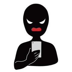 スマホを持つ悪人イメージのシルエットの人物のイラスト素材