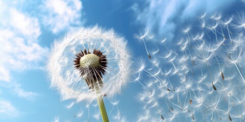 white dandelion with blue sky