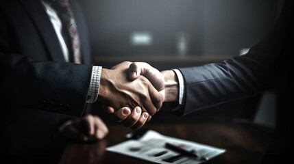 Two businessman handshake, agreement and success concept AI generative illustration