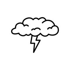 Cloud with lightning outline icon. Editable stroke. Isolated vector illustration