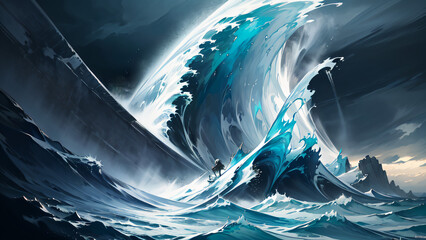 Extraordinary Interesting sea ocean Breaking Collapsing  Tsunamis wave of water background Generative AI