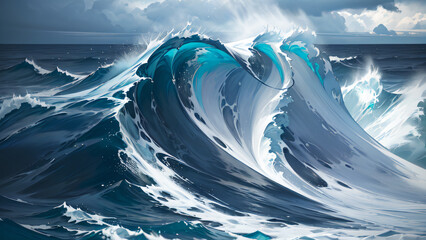 Extraordinary Interesting sea ocean Breaking Collapsing  Tsunamis wave of water background Generative AI