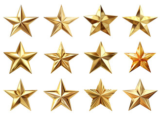 Set of 12 golden stars isolated on transparent background, Generative AI - obrazy, fototapety, plakaty