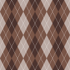 Argyle vector pattern. Argyle pattern. Brown color argyle pattern. Seamless geometric pattern for clothing, wrapping paper, backdrop, background, gift card.