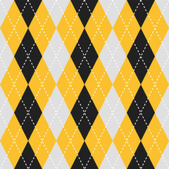 Argyle vector pattern. Argyle pattern. Black and yellow color argyle pattern. Seamless geometric pattern for clothing, wrapping paper, backdrop, background, gift card.