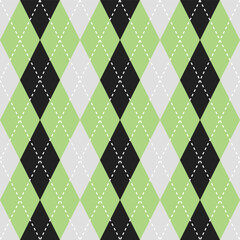 Argyle vector pattern. Argyle pattern. Black and green color argyle pattern. Seamless geometric pattern for clothing, wrapping paper, backdrop, background, gift card.