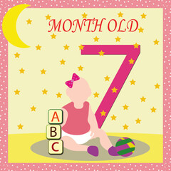 Baby month card, milestone baby card, cute baby, seven month old, baby girl