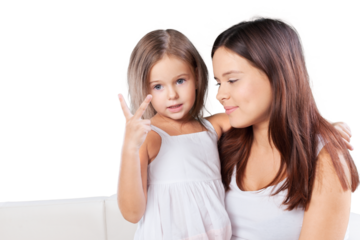 Happy young mother and daughter hugging