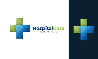 Obraz premium Blue and green cross modern medical logo design