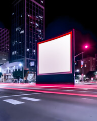 Blank space billboard in a modern city night - Template design theme - Generative AI