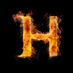 letter H with fire effect, generative ai generated