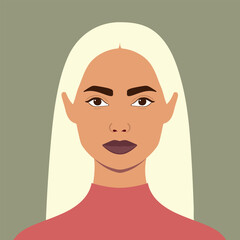 Portrait of a beautiful Hispanic woman with a blonde hair. Full face portrait in flat style