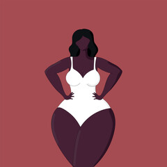 Abstract faceless curvy female in a white swimsuit. Body positive and female beauty. Hand drawn vector art