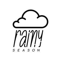 Rainy season text design, Vector black and white, Banner with cloud