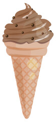 Brown chocolate ice cream cone with choco crisps
