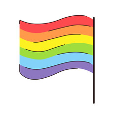 LGBT waving flag in flat style. Gay and lesbian vector cartoon symbol. Official pride sign in rainbow colors. Illustration isolated on white background.