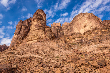 Fototapeta premium Rocks around Lawrence spring in Wadi Rum valley, Jordan