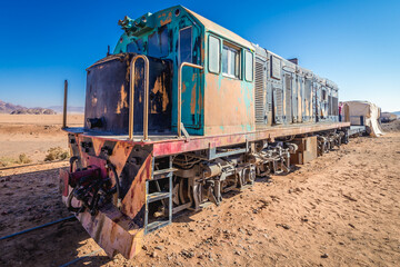 Old locomotive on Wadi Rum Station near Wadi Rum valley in Jordan
