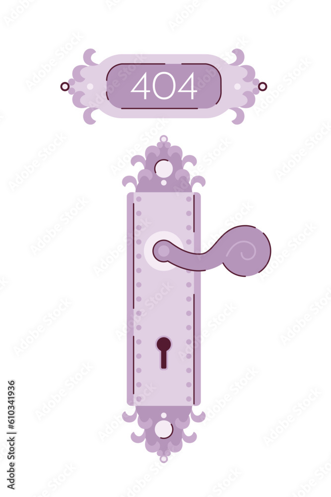 Poster lever door handle vector empty state illustration. editable 404 not found for ux, ui design. open do