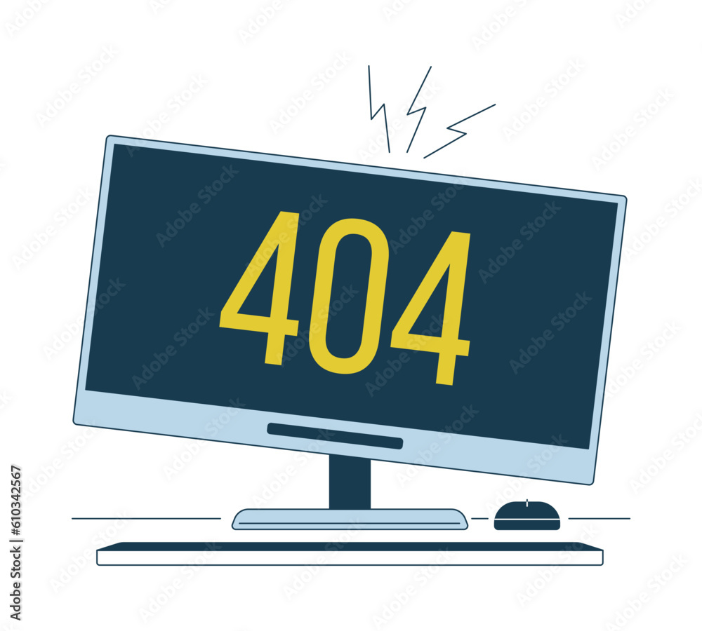 Poster broken monitor error 404 flash message. damaged computer. technology problem. empty state ui design.