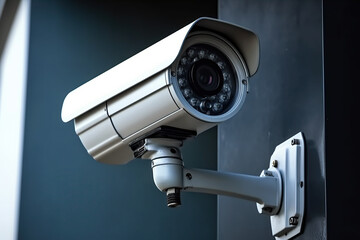 Security Camera on modern building. Professional surveillance cameras, CCTV on the wall in the city, Security system, Video equipment for safety system area control outdoor, created with Generative AI