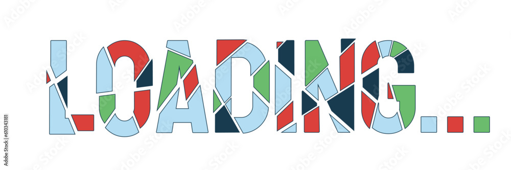 Poster mosaic stained-glass shards loading text. shattered broken geometric shapes. web loader ui flat desi