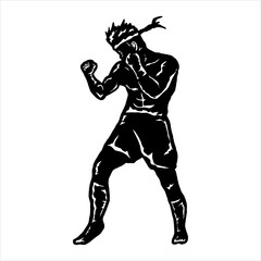 Fototapeta premium muay thai fighter icon silhouette vector 