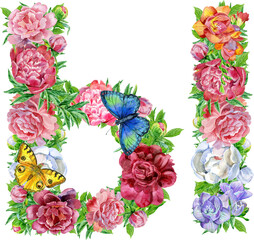 Letter of watercolor flowers. Cyrillic Russian font alphabet. 29